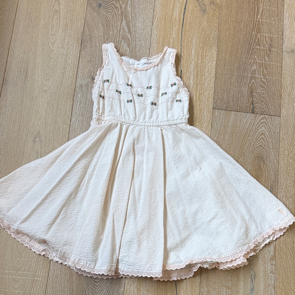 Well Dressed Wolf Cream Embroidered Kids Dress